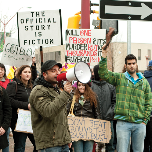 Protesters at TCU Place Protesters at TCU Place