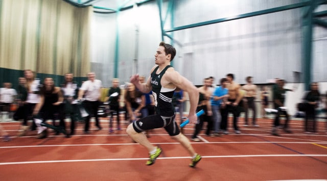 Kyle Donsberger led the Huskies men's track and field team to a conference title by winning three gold medals at the Canada West Championships Feb. 22 and 23 in Regina.