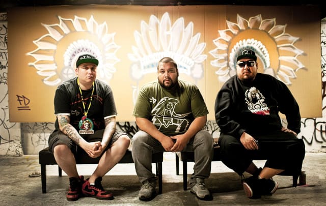 From left to right: DJ NDN, DJ Shub and Bear Witness of A Tribe Called Red.