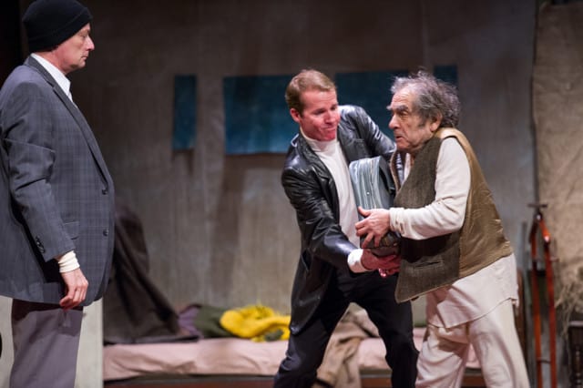 Henry Woolf, right, shines as the homeless man in Persephone’s The Caretaker.