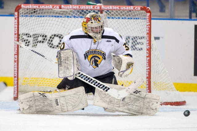 Waterloo Warriors' goaltender Keaton Hartigan saved 42 of Alberta's 43 shots on net and was named the player of the game.