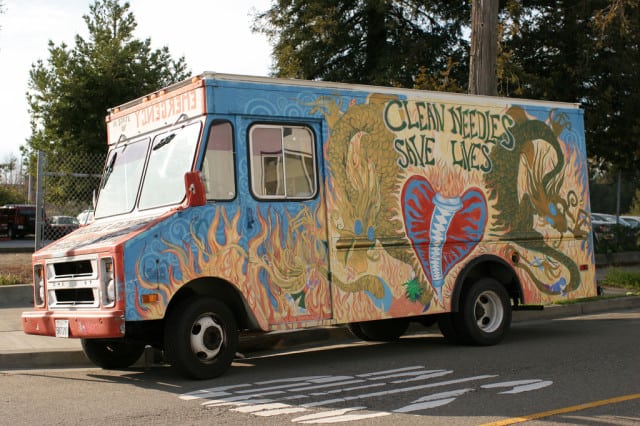 Needle exchange trucks, like this one, enable healthier living for all on and off the street.