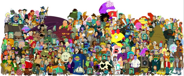 The massive and diverse cast of Futurama.