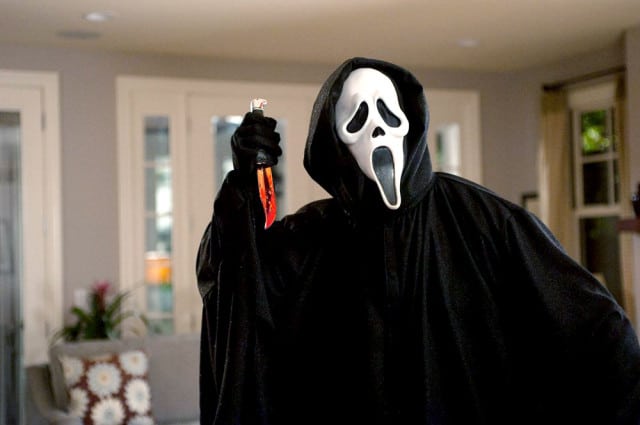 Ghostface, the famous masked murderer of the Scream series. 