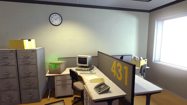 An ordinary office space in The Stanley Parable, but what’s in that box?