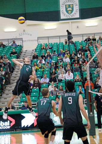 The men’s volleyball team earned a much needed win over the Winniped Wesmen.