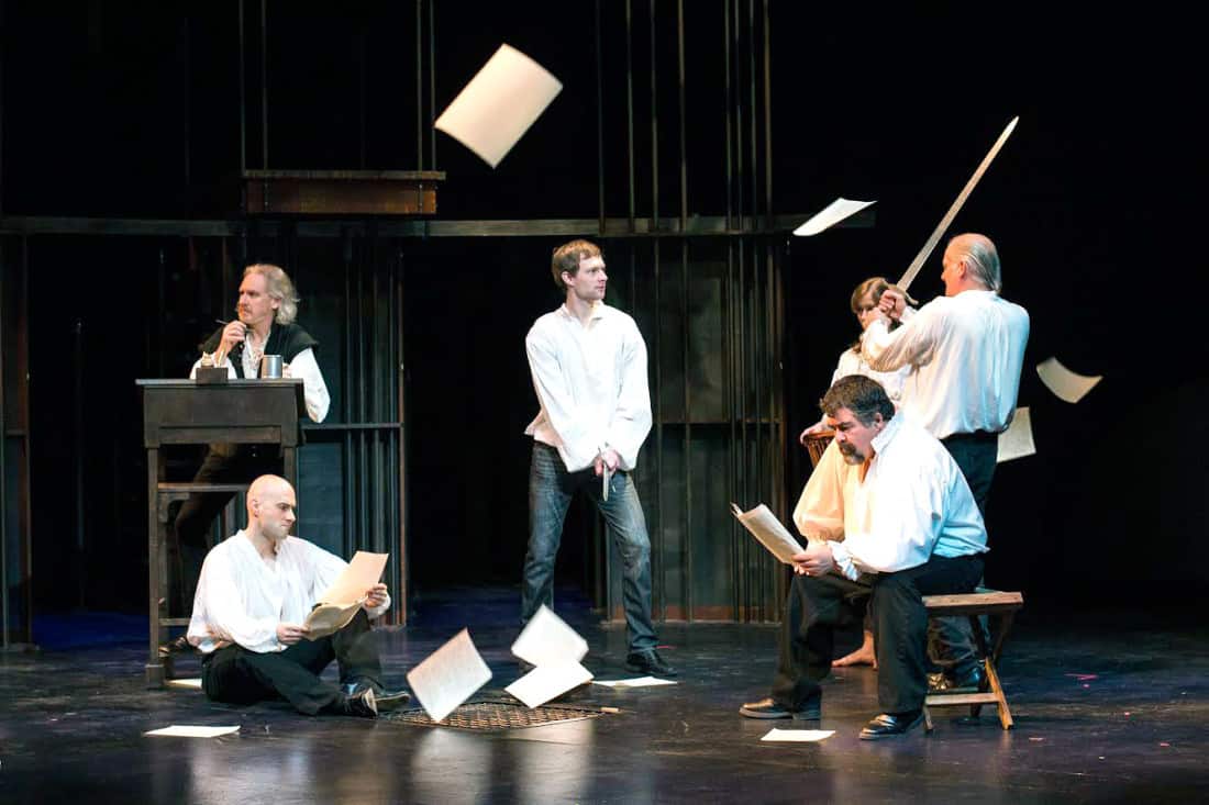 Equivocation presents a cast of six actors, some of whom switch between various roles multiple times.