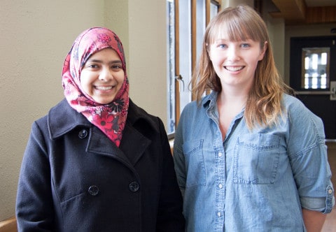 Momina Mateen and Beth Thiessen hope students take interest in the model UN club. 