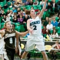 Sophomore guard Riley Humbert looks for the lay in against Manitoba Feb. 10.