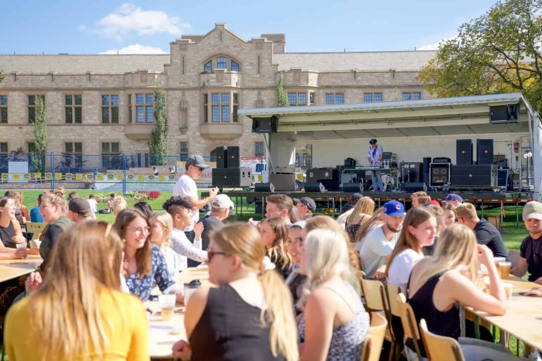 Students make use of the U of S beer gardens during welcome week on Sept. 6, 2019. | Sheaf Archives