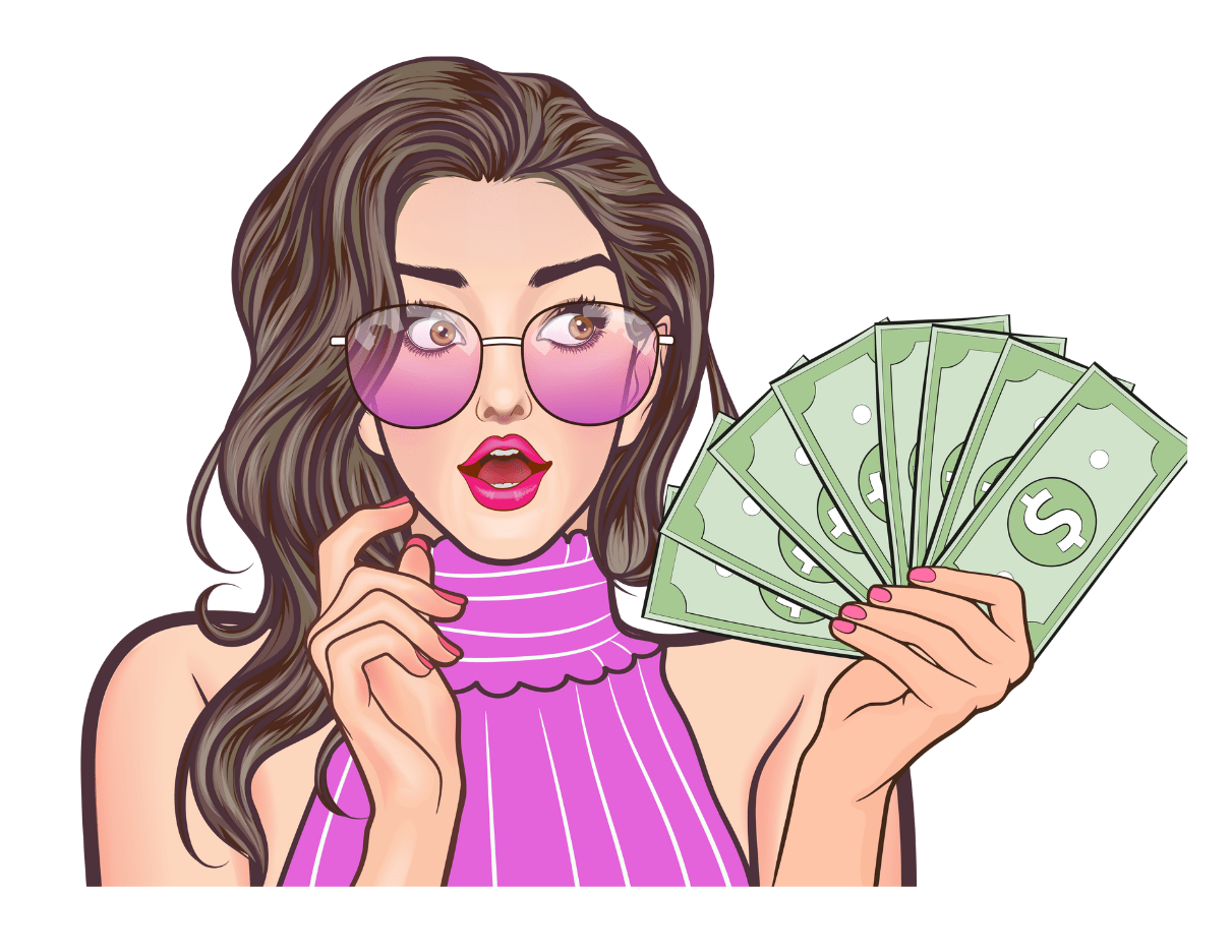 Rich woman comics pop art hold money| comic pop art | Canva Pro