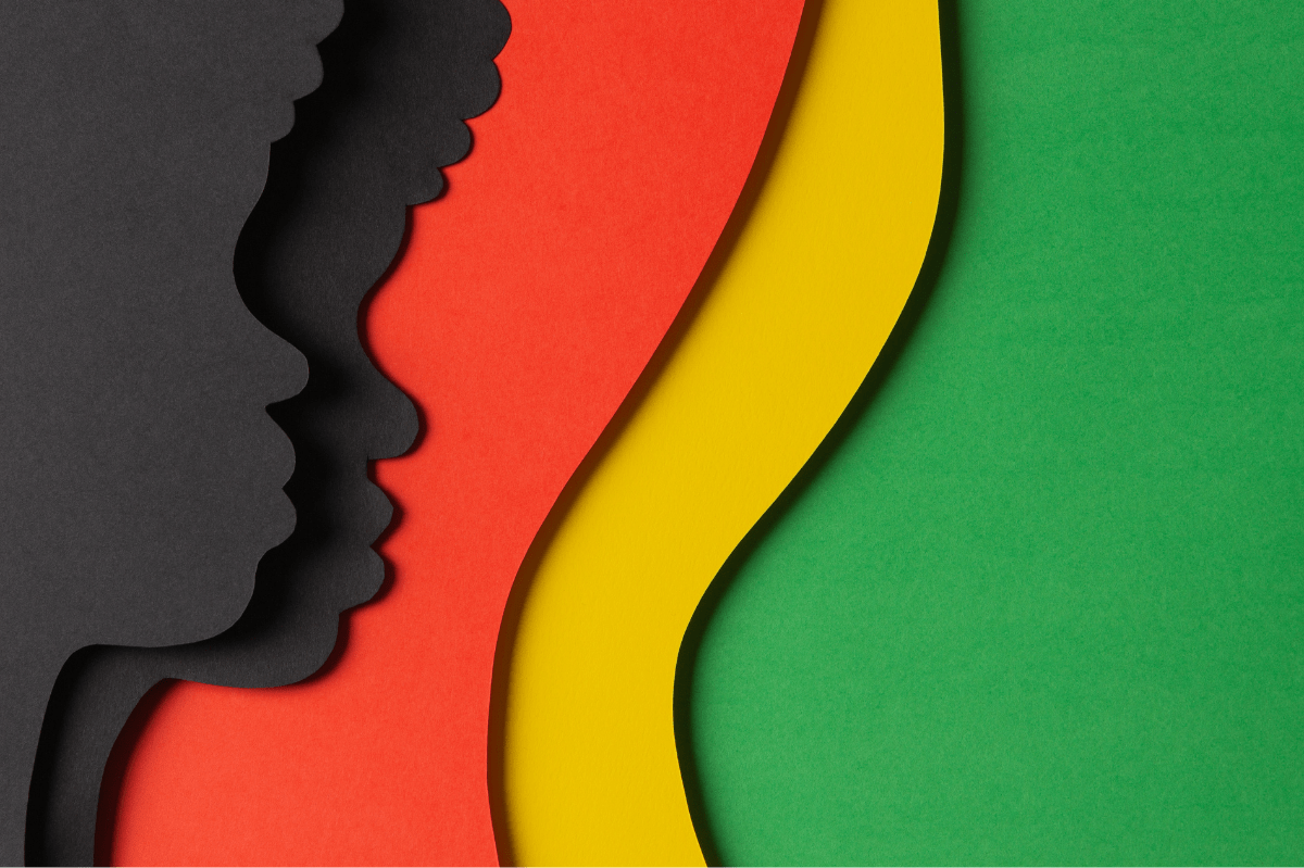 Black History Month Color Background. African Americans History Celebration. Abstract Geometric Red, Yellow, Green Color Background with Black Paper Cut People Silhouette | Vadreams | Canva Pro