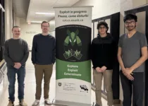 USask Cyber Security Team Executies (L-R): Tristen Macpherson (Technical Analyst), Ryan Mathews (President), Parsa Djavaheri (Vice President), Adhyan Patel (Challenge Master). Not pictured: Emily Mark ((VP of Communications).