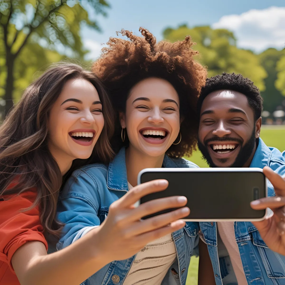 A group of frinds taking a horizontal picture of themselves | Canva Pro AI