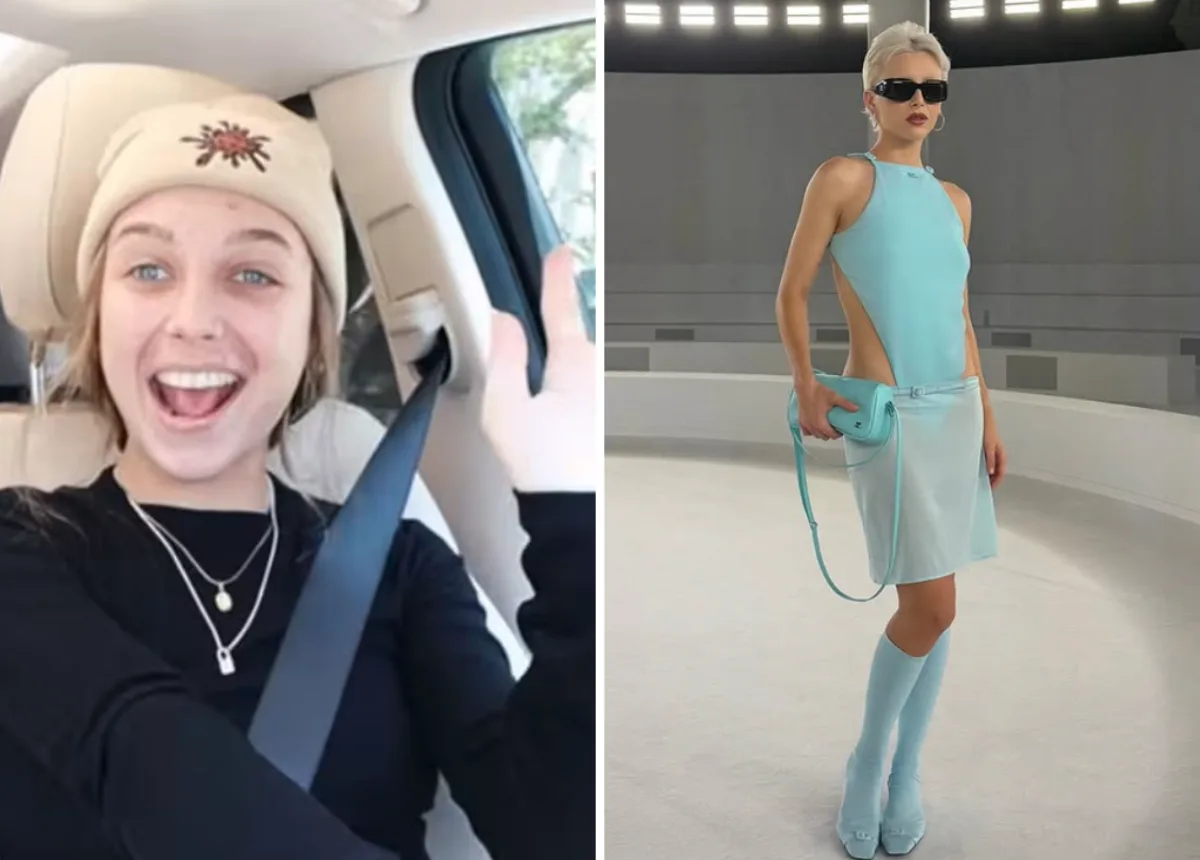 Image 1: Emma Chamberlain | YouTube. Image 2: Emma Chamberlain shared this image on Instagram with the caption “I 🩵 @Courrèges by @Nicolas.Difelice.”