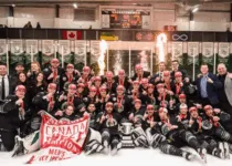 The Huskie Men’s Hockey team after winning Canada West last year. | Huskie Athletics