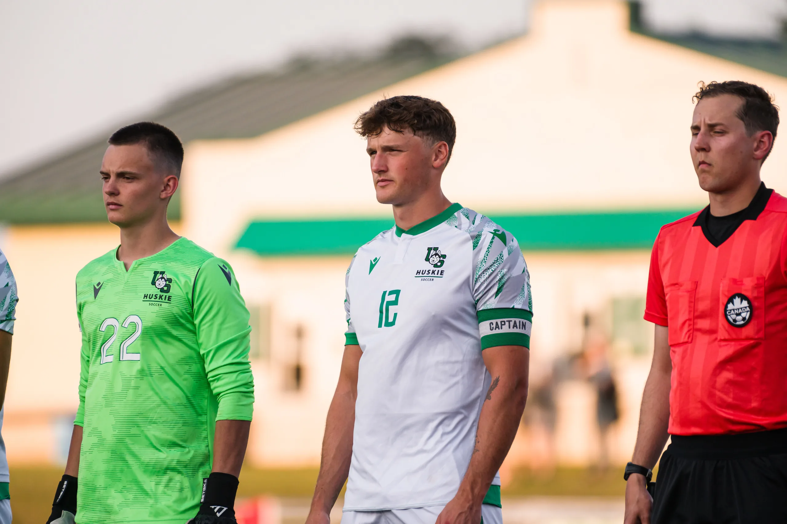 The University of Saskatchewan Huskies take on the Mount Royal Cougars in Canada West exhibition Soccer action Saskatoon SK