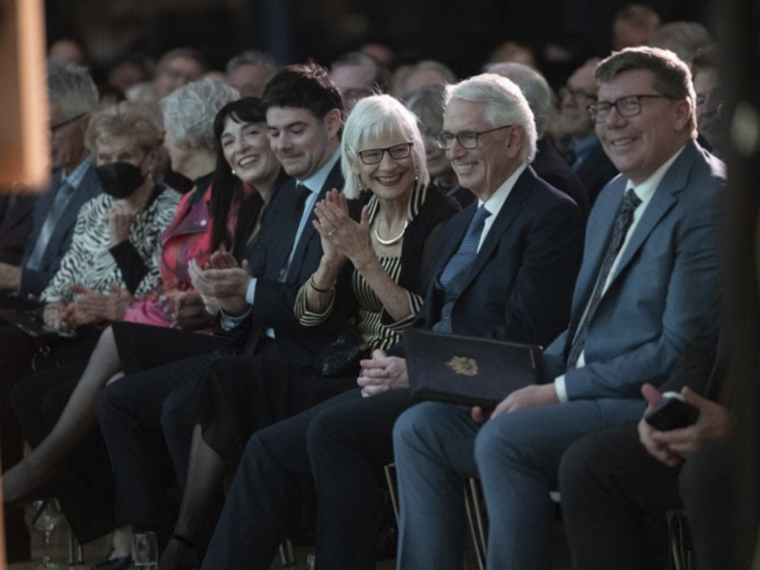 President Peter Stoicheff, his wife Kathryn Warden, and their children, Christopher and Alixandra, are pictured with Premier Scott Moe at the farewell event | David Stobbe