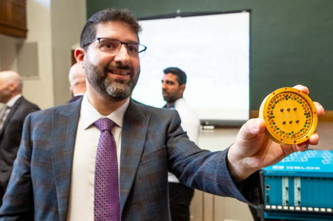 Dr. Steven Rayan showcases the chip at the core of the University of Saskatchewan’s first quantum computing system | Matt Smith